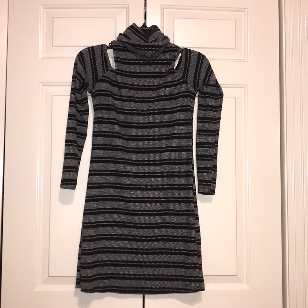 EVERLY cold shoulder black and grey striped dress
